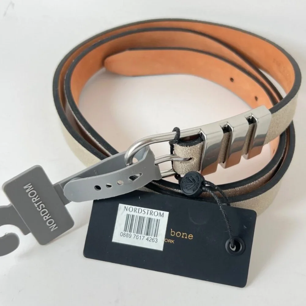 Rag & Bone Belt Porto Greige Suede Gray Size Large